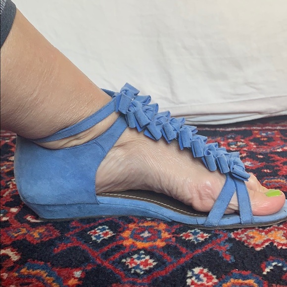 Blue Suede Bow Sandals - Picture 2 of 6